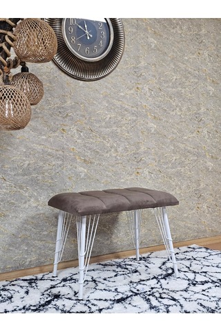 Zafir Metal Beyaz Tel Ayaklı 60 Cm Puf Bench - Puf - Bench - Oturak - Mutfak Oturağı - Antre Oturağı Kahverengi