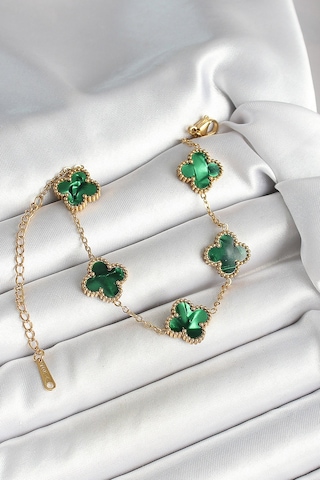 316l Çelik Sedefli Zümrüt Yeşil Gold Renk Yonca Kadın Bileklik - Tj-bb6968 Diğer