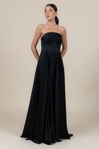 Doridorca Kadın Straplez Saten Kumaş Uzun Abiye Elbise 6135 Siyah Siyah