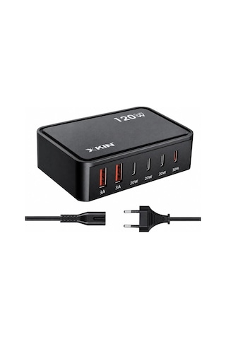 120w Gan Şarj İstasyonu 5 Portlu Hızlı Şarj Adaptörü Pd30w Qc18w Smart Chip Teknolojili Usb-a Usb-c Çoklu Şarj