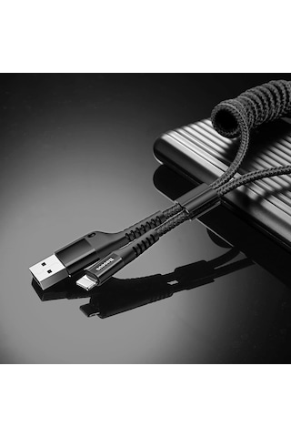 Baseus Fish Eye Spiral Lightnin Usb Apple Uyumlu iPhone 14-13-12-11 Kablo Siyah