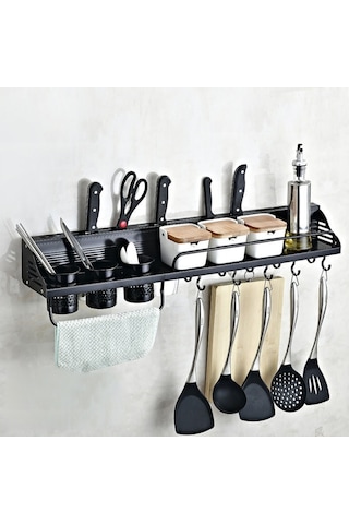 Mutfak Çok Fonksiyonlu Duvara Monte Baharat Saklama Rafı Siyah