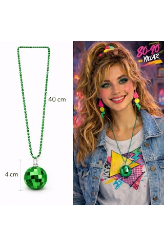 Retro Disko Topu Şekilli 80& Apos Ler 90& Apos Lar Yeşil Renk Plastik Kolye 4801