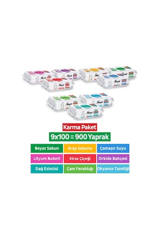 Sleepy Easy Clean Premium + Çiçek Serisi + Doğa Serisi Yüzey Temizlik Havlusu Mendili 9x100 Karma Paket