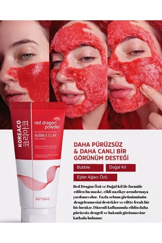 Koreaco Red Dragon Bubble Clay Yüz Maskesi / Tazelenme Parlaklık Nemli Ve İpeksi Köpüren Yüz Maskesi 100 Ml / Cild