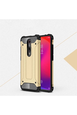 Noktaks - Xiaomi Uyumlu Xiaomi Mi 9t / Mi 9t Pro - Kılıf Çift Katman Zırh Tank Crash Military Kapak - Gold