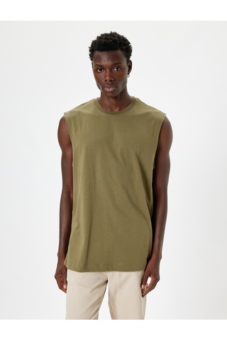 Koton Basic Atlet Kolsuz Bisiklet Yaka Pamuklu Haki 4sam30044mk Haki