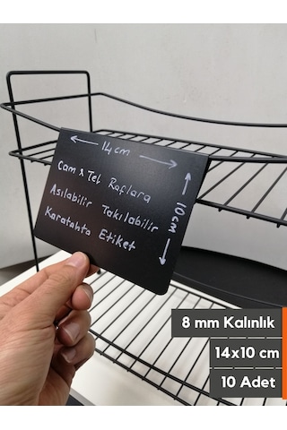 10 Adet Silinebilir Karatahta Siyah Etiket 14 x 10 CM Tel Raflar 8mm
