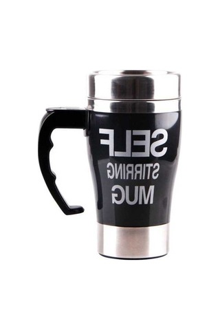 Dancemonkey Otomatik Karıştırmalı 350ml Çelik Termos - Kahve, Çay İçin Siyah Siyah