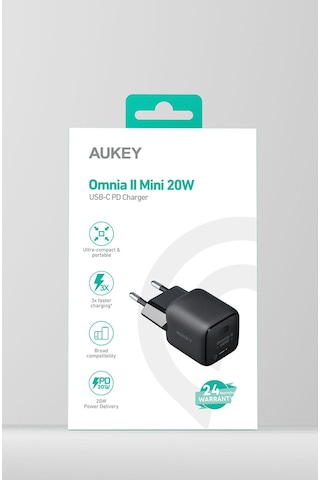 Aukey PA-B1T-BK 20 W Omnia II Mini Gan PD QC 3.0 Type - C Hızlı Şarj Adaptörü