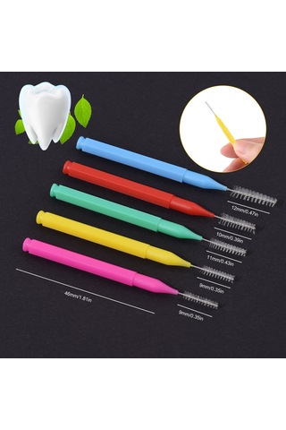 Skycity 100 Adet Renkli Diş Arası Fırça Seti - Yumuşak Tüylerle Gigi Aralarını Temizler, Diş Sağlığını Korur, Taşınabilir Mavi, Kırmızı, Yeşil, Sarı, Pembe Her 20 Adet