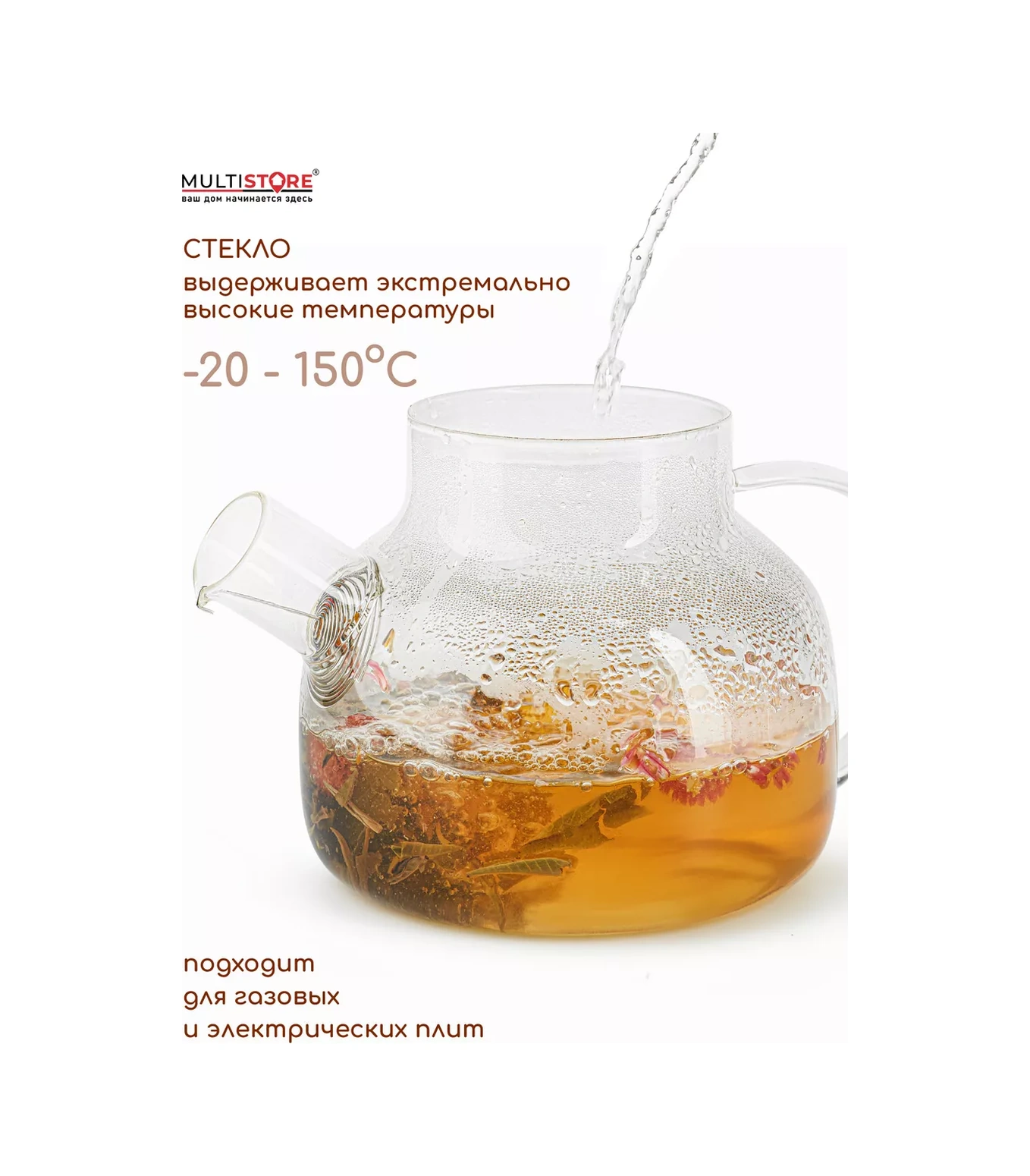 Multıstore 900 Ml Süzgeçli Ve Altlıklı Cam Demlik 114652870 Beyaz