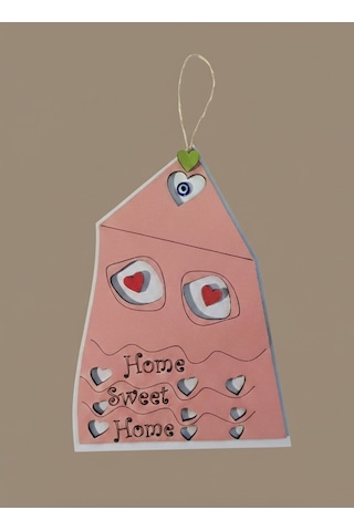 Home Sweet Home Ahşap Kapı Süsü - Nazar Boncuklu Ve Kalp Detaylı Duvar Dekoru - Yeni Ev Hediyesi