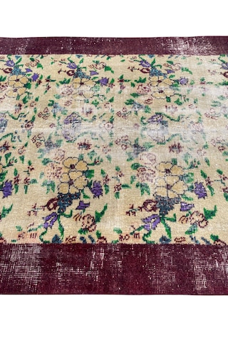 El Dokuması Vintage Eskitme 110x205 Mor Krem İnce Halı Mor
