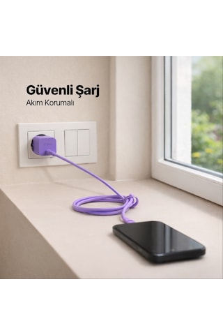 Ttec Smartcharger Gan 45W Avs PD Seyahat Hızlı Şarj Aleti + USB-C - USB-C 3A 120 CM Kablo Neon Mor