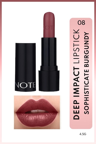 Note Deep Impact Lipstick Kremsi Dokulu Yarı Parlak Ruj 08 Sophisticate Burgundy - Kırmızı