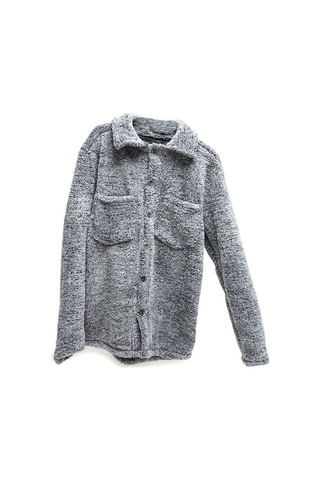Unisex Gri Düğme Detaylı Cepli Peluş Ceket Gri