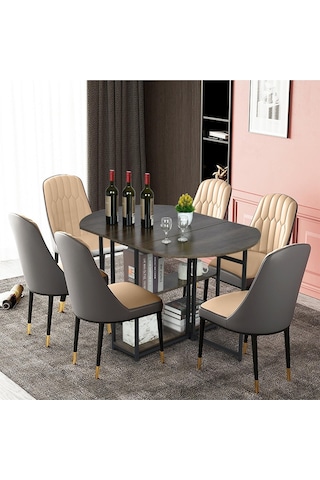 Nona Siyah Metal Kahverengi Katlanır Yemek Masası