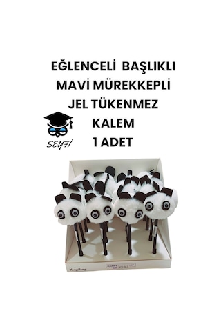 Eğlenceli Başlıklı İnce Uçlu Jel Tükenmez Kalem Mavi Mürekkep 2