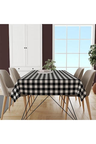Siyah Beyaz Kare Masa Örtüsü İnce Keten Uluslararası Yıkama Ve Solmama Sertifikası Çok Renkli