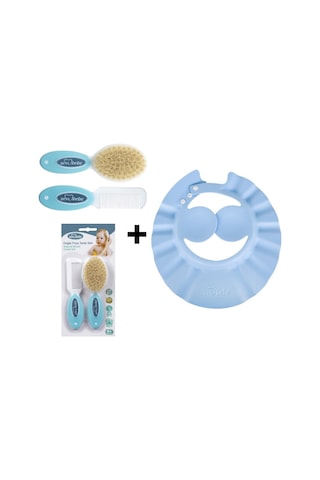 Sevi Bebe Naturel Fırça Tarak + Bebek Duş Başlığı Seti Mavi