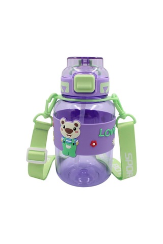 Noki Kids Su Matarası Petg Pipetli Ayıcık Silikon Kemerli 800 Ml Çok Renkli