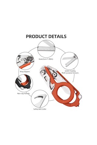 Hfambition Oranj Çok İşlevli Çakı-makas Seti, Dış Mekan Kampı İçin Gerekli Araçlar, Gergin Cam Kırıcı, Ölçü Çizgili Ve Taşınabilir Tasarım