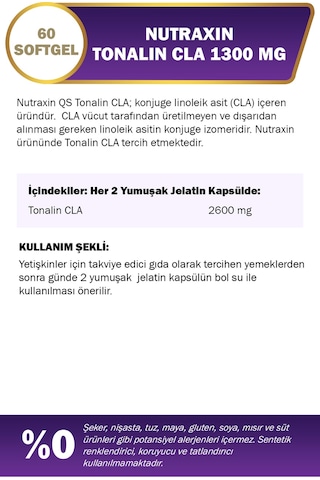 Nutraxin Tonalin Cla 1300 Mg 60 Soft Jel - Aspir Yağı