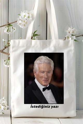 Art Hediye Richard Gere Baskılı Bez Çanta Omuz Çantası Kişiye Özel Desen 3 Çok Renkli