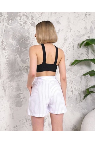 Kazax Çizgili Düğmeli Şort Beyaz S2551251 Beyaz