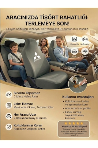 Mitsubishi Colt İle Uyumlu Oto Koltuk Kılıfı Günlük Set Penye Kumaş Gri
