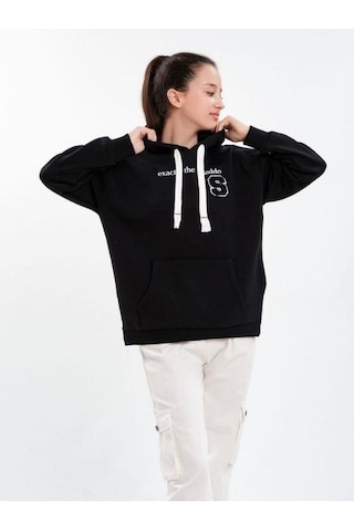 Çocuk Kapüşonlu Sırtı Kot Detaylı Sweatshirt-13454-siyah Siyah