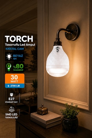 30w Kristal Tasarruflu E27 Beyaz Işık Torch Led Ampul 8 Adet 8 Adet