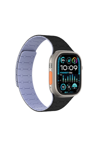 Watch Ultra 49mm Amazingthing Smoothie Sport Magnetik Tak Çıkar Silikon Strap Kayış Siyah-mor