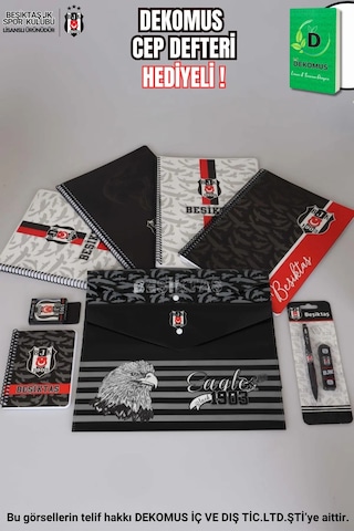 X Dekomus Lisanslı Beşiktaş 4 Adet A4 Defter,çıtçıt Dosya,uçlu Kalem,silgi Seti Altın