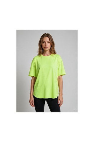 Alglıfe Kadın Oversıze Salaş Tişört - Kol Ve Etek Ucu Dikişsiz Soft Kumaş Neon Yeşil