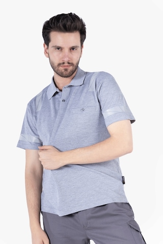 İş Tişörtü - Polo Yaka Reflektörlü T-shirt %100 Pamuk Gri Melanj