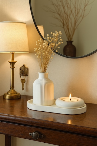 Seramik Vazo, Tealight Mumluk Ve Dekoratif Tepsi Seti - Beyaz Minimal Tasarım 62477345 Seramik Vazo, Tealight Mumluk Ve Dekoratif Tepsi Seti - Beyaz Minimal Tasarım 62477345