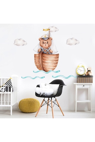 Artikel Kaptan Sevimli Ayı ve Bulutlar Çocuk Odası Duvar Sticker 50 x 70 Cm