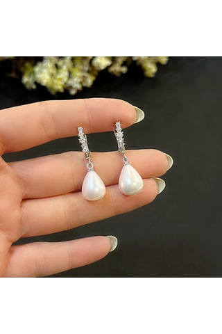 Stela İnci Damla Gümüş Küpe Beyaz