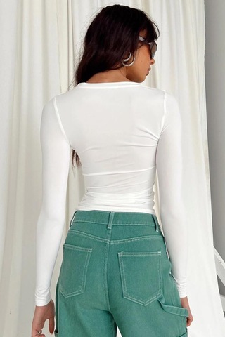 Madmext Beyaz Bisiklet Yaka Basic Uzun Kollu Body Mg1701-beyaz Beyaz