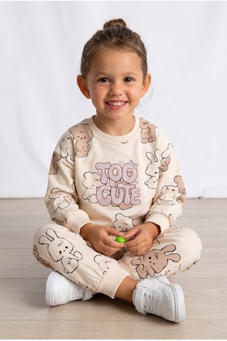 Minipomes Kız Bebek Too Cute Tedy Eşofman Takım Bej