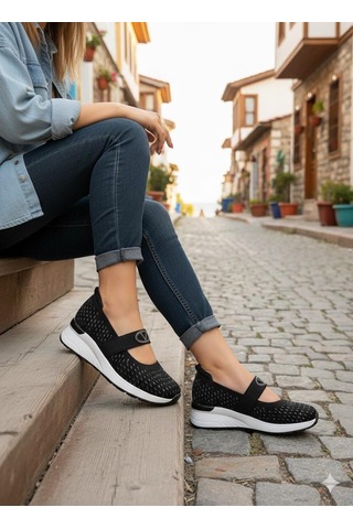 Guja 26y305-2 Rahat Taşlı Tekstil Baletli Kadın Ayakkabı Siyah