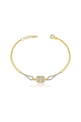 Dörtgen Baget Zarafeti Gold Renk Gümüş Bileklik