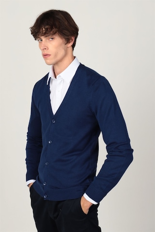 Tudors Slim Fit Dar Kesim Düğmeli Düz Pamuk Erkek Hırka-24132 Lacivert
