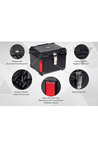 Motorsiklet Çanta Premium 60 Litre Abs Motosiklet Çantası Kırılmaz Karbon Siyah Renk Siyah