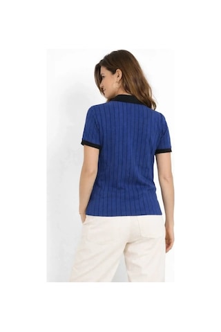 Vexor Polo Yaka Çizgili Tişört Kısa Kol Düğmeli Yazlık T-shirt - Saks Mavisi