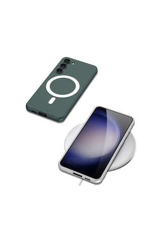 Samsung Galaxy Uyumlu S23 Kılıf Wireless Şarj Özellikli Zore Kıpta M-safe Silikon Kapak Koyu Kırmızı