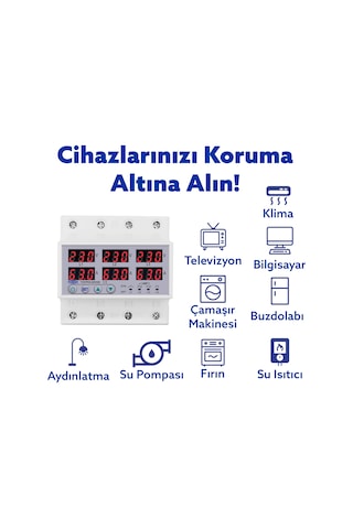 Tomzn Gerilim Ve Akım Koruma Rölesi Voltaj Koruyucu 63A 3 Fazlı Ev Tipi Ayrışık Faz Koruma