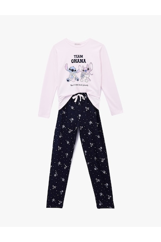 Koton Pamuklu Bisiklet Yaka Uzun Kollu Pijama Takımı Lacivert Desenli 6wlk40141mk Lacivert Desenli